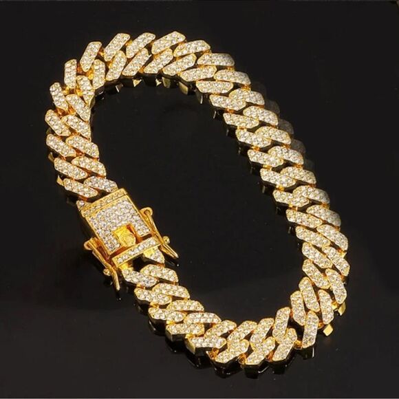 18K Gold Plated and Crystal Cuban Link Bracelet - Picture 8 of 11